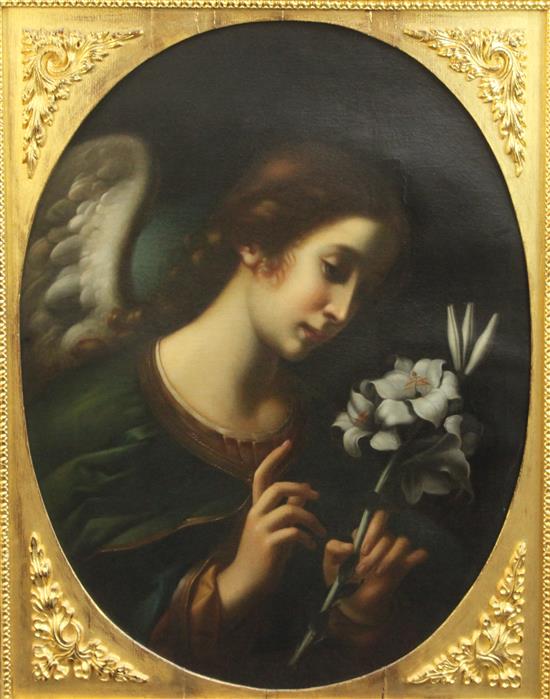 After Carlo Dolci (1616-1686) Angel holding a lily stalk 28 x 22in.